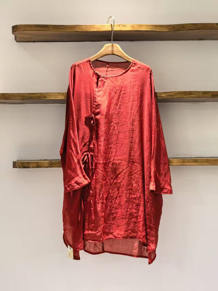Dame Relaxed Fit Let Tunika Bluse med Bindebælte Stilla