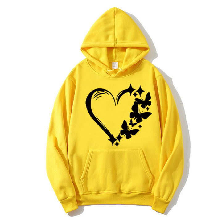 Kvindernes hoodie med kreativ hjerte- og sommerfugledesign Skovae