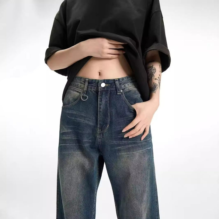 Dame bredt skårede jeans med vintage vask og høj talje Stilla