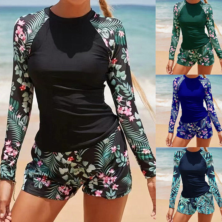 Dame UV-beskyttelse Rashguard-sæt med blomstret design Skovae