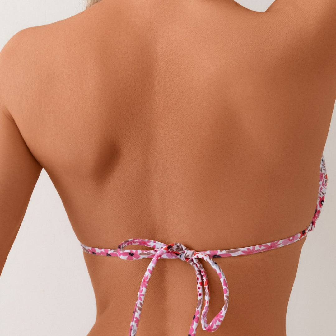 Dame trekant-bikini med justerbar bindebånd og feminint blomsterdesign Skovae