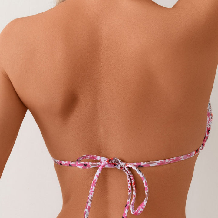 Dame trekant-bikini med justerbar bindebånd og feminint blomsterdesign Skovae