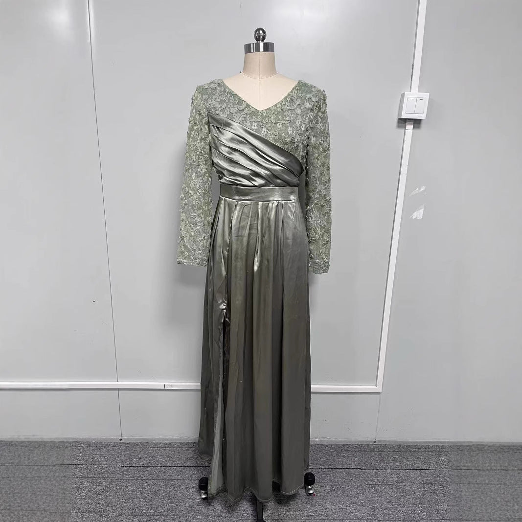 Dame Elegant aftenkjole med skinnende overdel og sideslits Stilla
