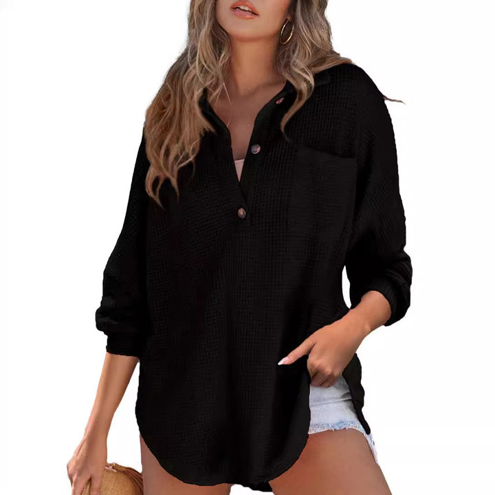 Dame vaffelstruktur bluse med knapliste Stilla