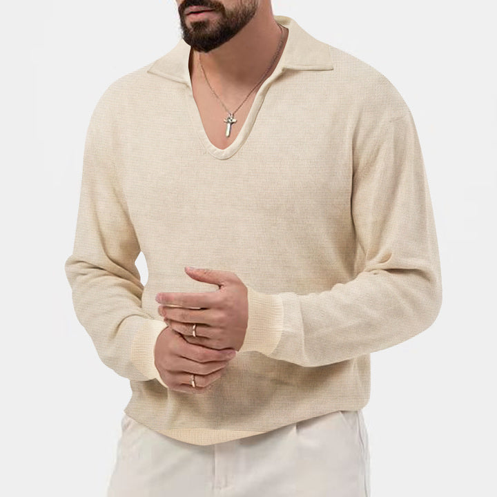 Herren V-hals pullover i afslappet strikdesign Stilla