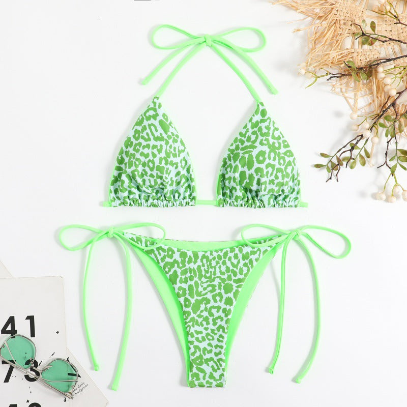 Dame triangelbikini med moderne dyretryk og justerbare bånd Skovae