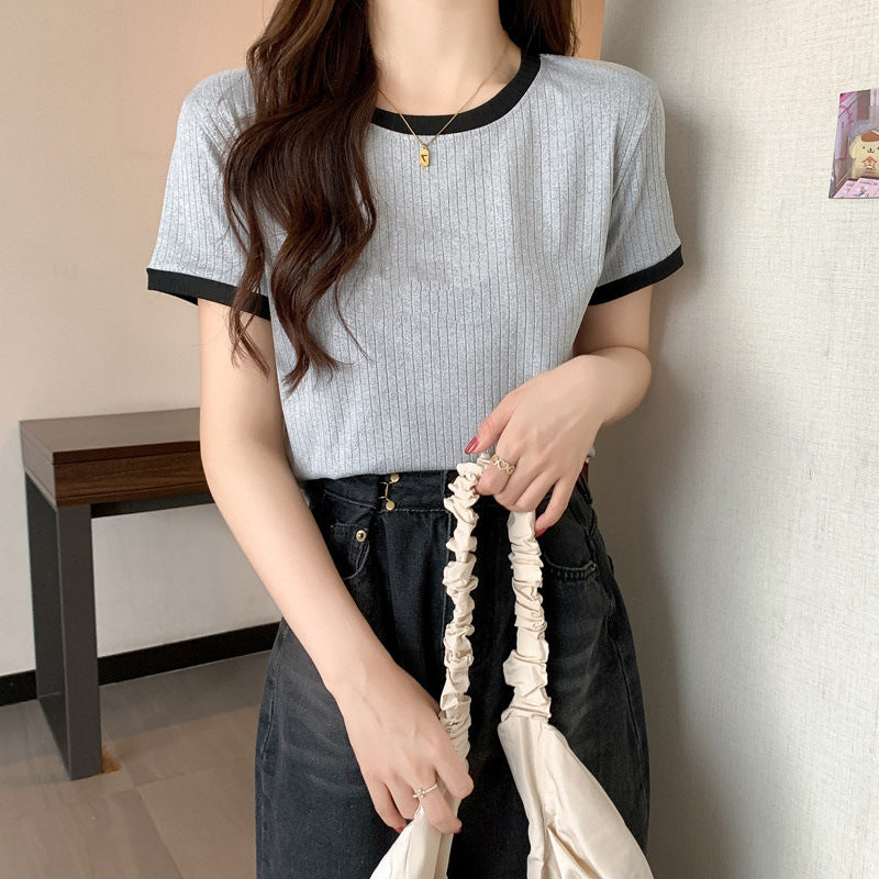 Femme Ribbstrik Kontrastkant T-Shirt Stilla