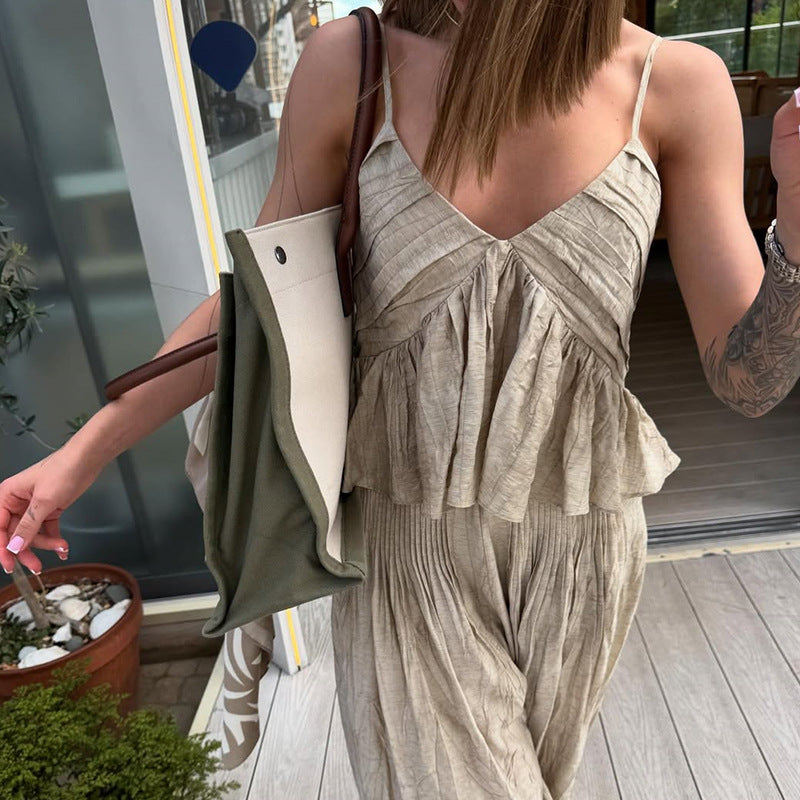 Dame jumpsuit med voluminøse ruffle detaljer og løs pasform Stilla