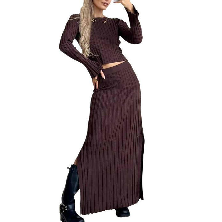 Dame Strik-Crop-Top med moderigtigt ribdesign og lange ærmer Stilla