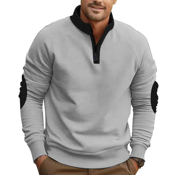 Herrer moderigtig fleece-pullover med halvmens lynlås og kontrasterende albue-patches Stilla