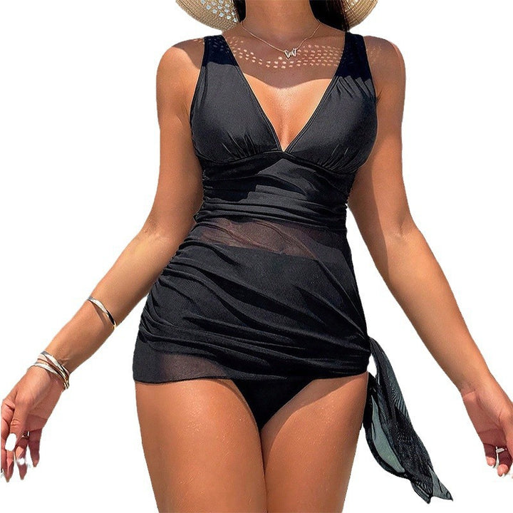 Dame elegant tankini med rynker og sidelomme bånd Skovae