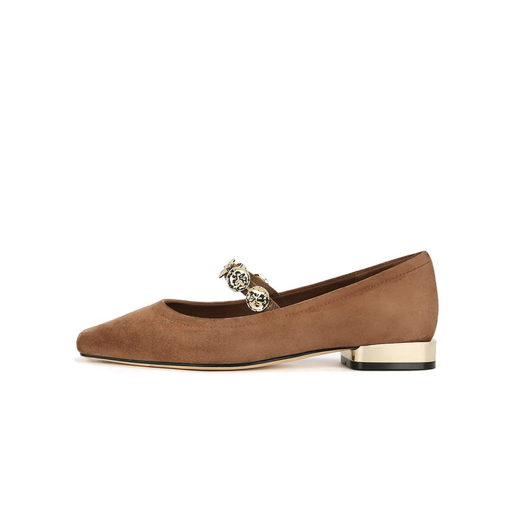 Dame Elegant Blokhælede Mary Jane Flats med dekorativ spænde Stilla