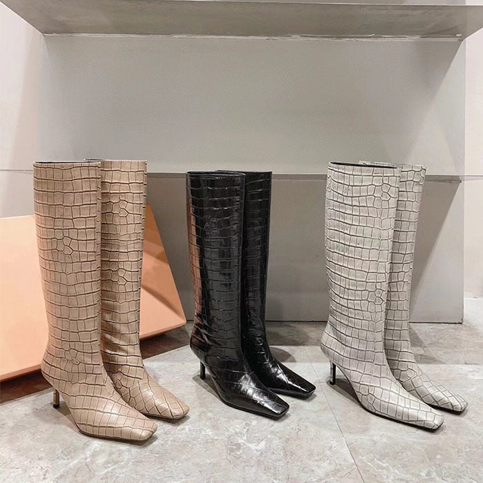 Femme Chic Over-knæet Krokodille-effekt Stiletto Støvler Stilla