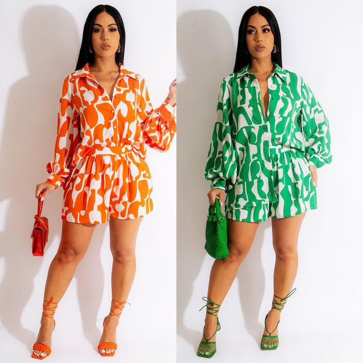 Dame Abstract Print Knap Lukning Overall Sæt Stilla