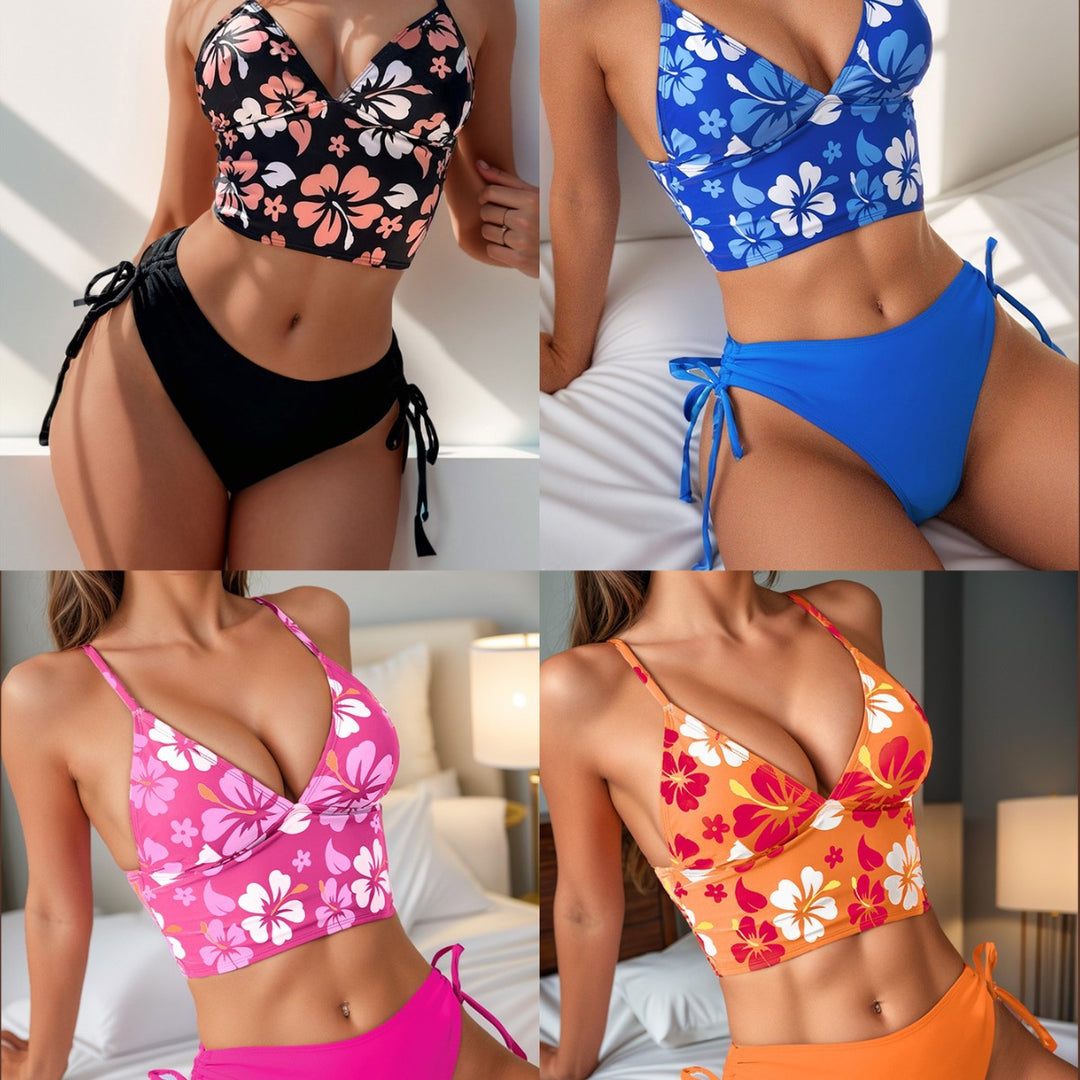 Damer bikini-sæt med blomsterstruktur og behageligt bånd Skovae