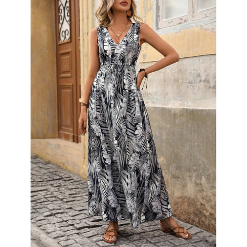 Dame Tropical Print Maxi Kjole med justerbar talje Stilla