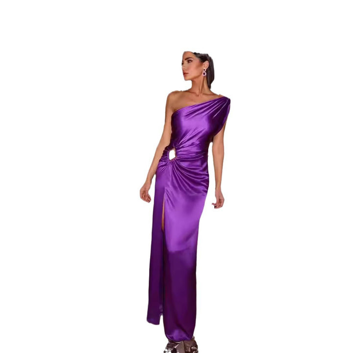 Dame Glamourøs Aftenkjole med asymmetrisk snit, elegant slids og glat materiale Stilla