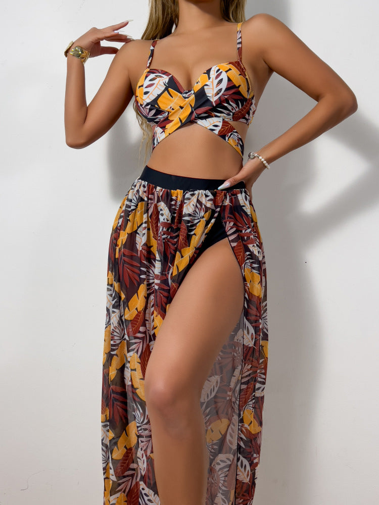 Dame bikini sæt med elegant cut-out top og svingende maxi nederdel Stilla