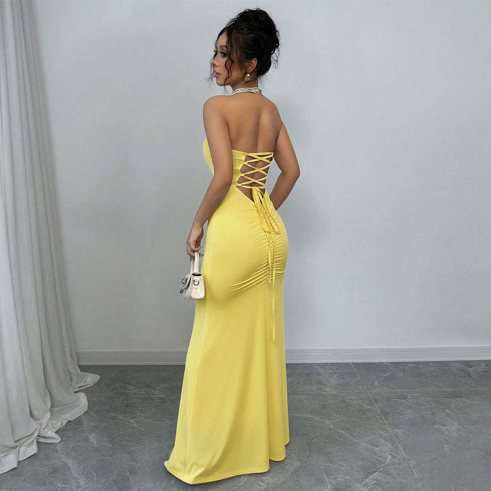 Kvinders figursyet omslag maxi-kjole med off-shoulder design og sexet rygsplit Stilla