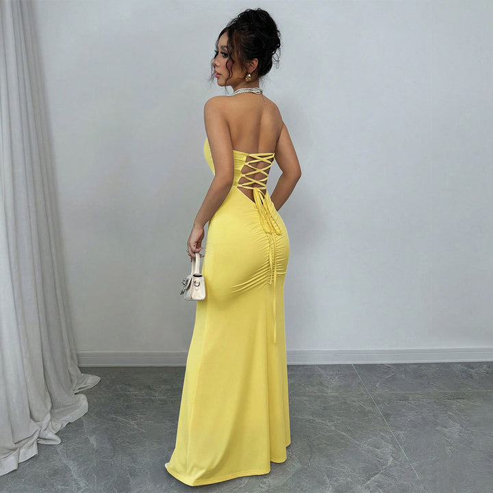 Kvindernes figursyede indpakning maxi kjole med off-shoulder design og sexet rygsplits Stilla