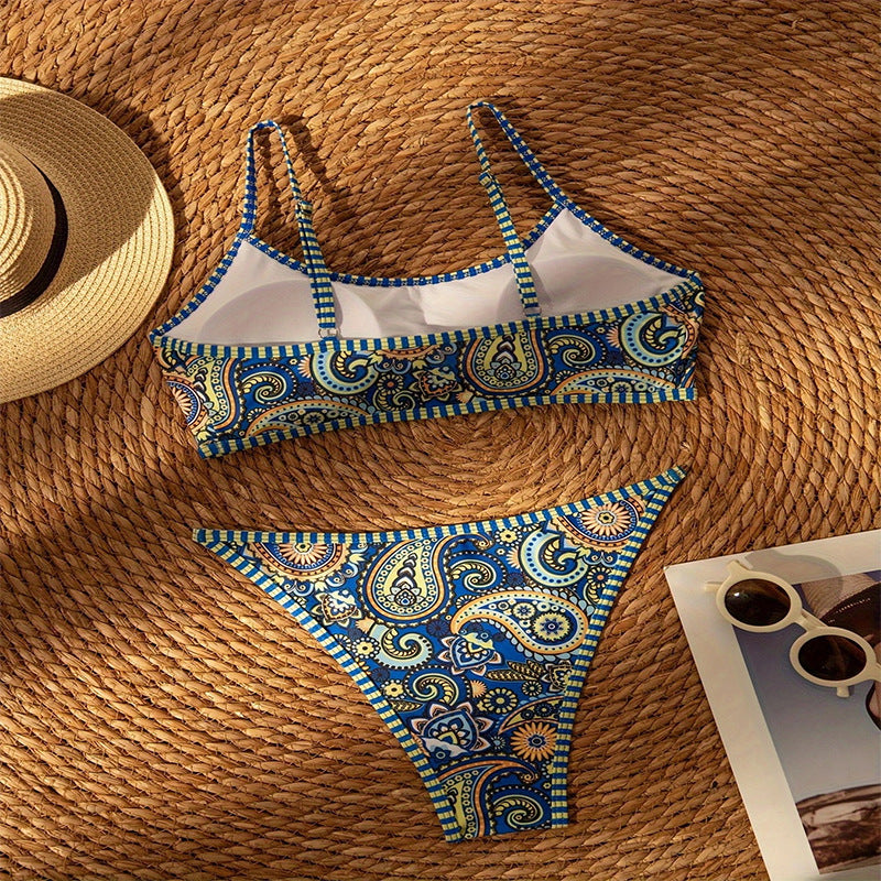 Dame bandeau-bikini med paisley mønster og justerbare stropper Skovae