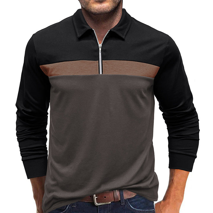 Herre langærmet poloshirt med moderne lynlås og farveaccent Stilla