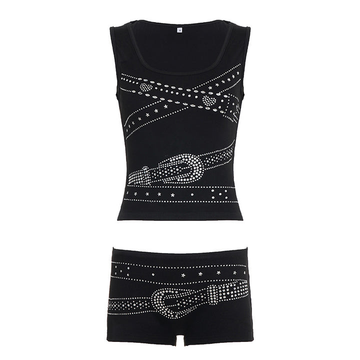 Dame ærmeløs top med strålende rhinestone-design Skovae