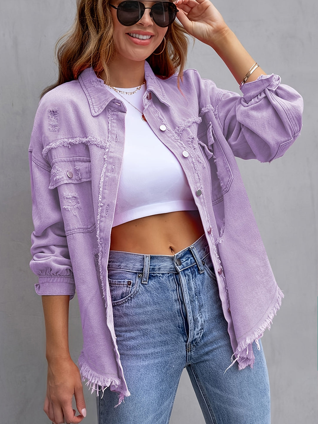Femme Distressed Overdimensioneret Denim Shacket Stilla