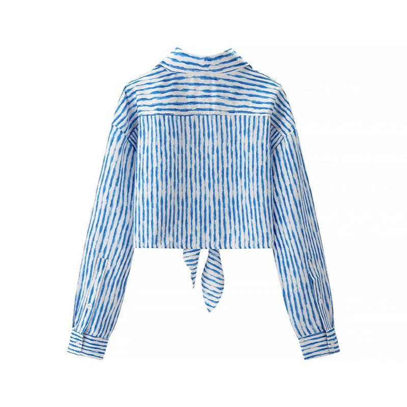Femme Cropped Button-Up Tie-Front Shirt Stilla