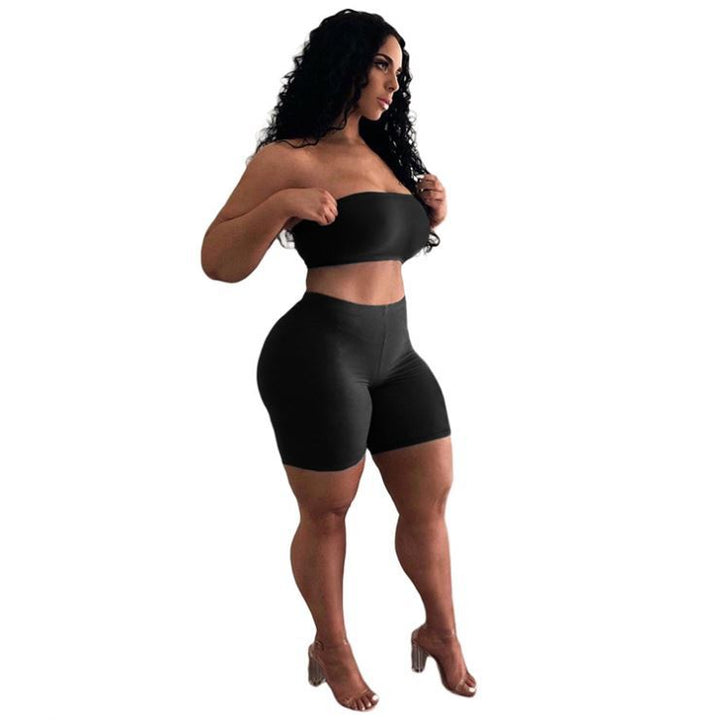 Kvinders Crop Top og Shorts Sæt med Elastisk Linning og Figurformende Snit Skovae