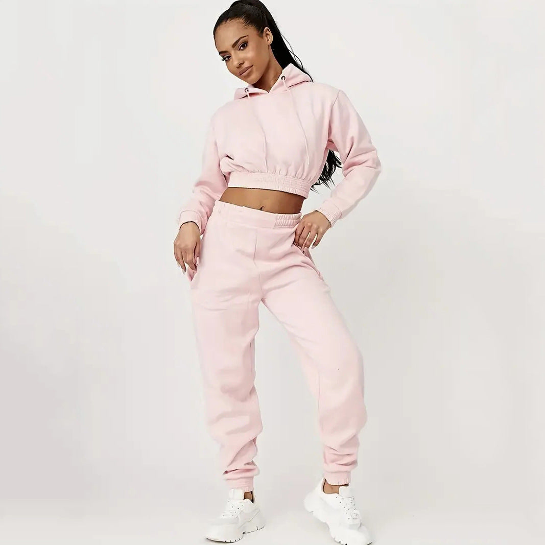 Damer afslappet Sweat-set med cropped hoodie og behagelige joggingbukser Stilla