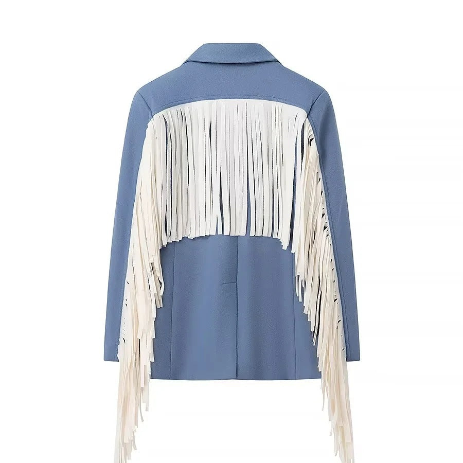 Damer elegant blazerjakke med frynse detaljer Stilla