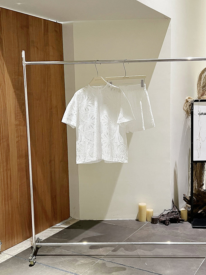 Dame Luftig Blonder Bluse og Shorts Sæt Stilla