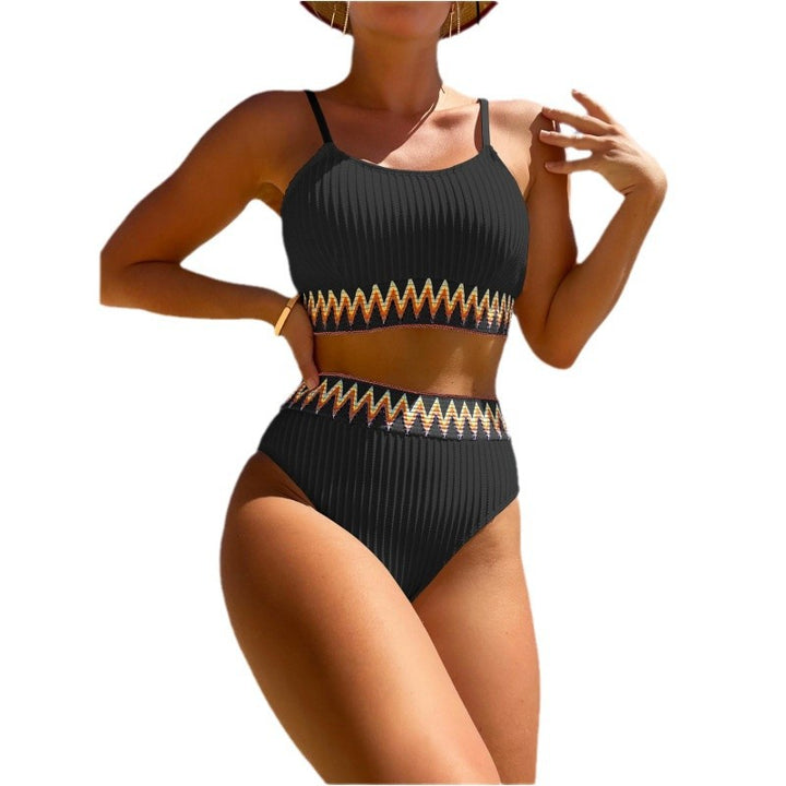 Damer Højskåret Bikini-sæt med struktur og farverigt elastikdetalje Stilla