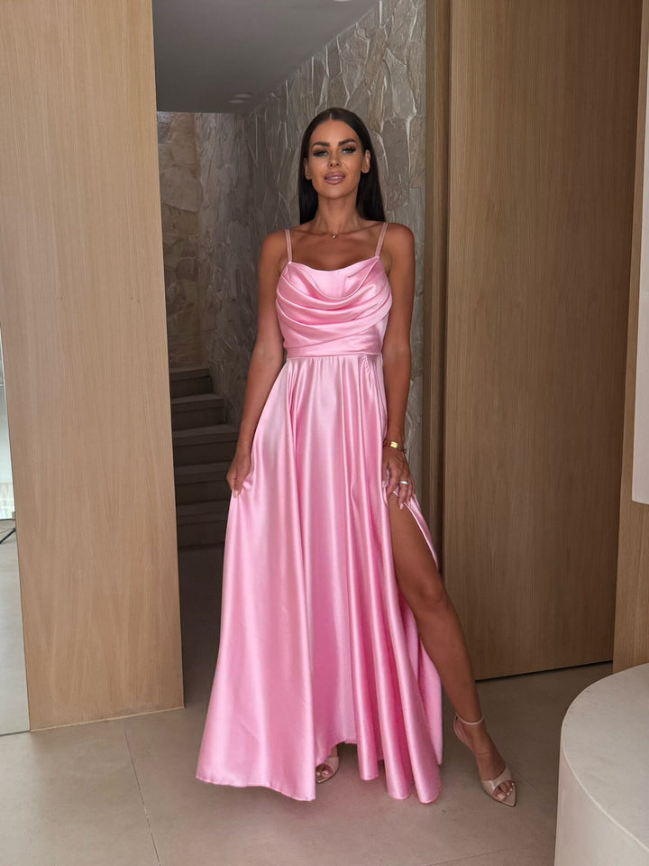 Dame Maxi Aftenkjole med elegant Drapée-design og sidelæg Stilla