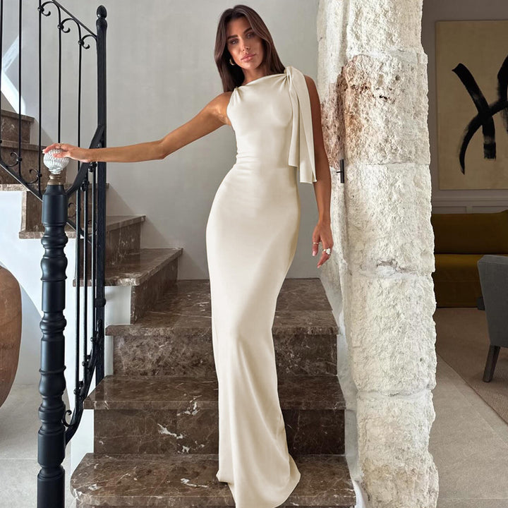 Dame Elegant Maxikjole med asymmetrisk stropdetaljer Skovae