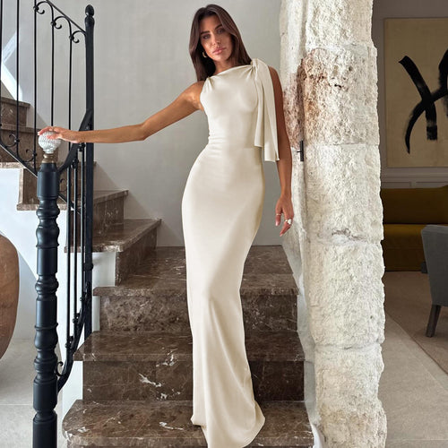 Dame Elegant Maxikjole med asymmetrisk stropdetaljer Skovae