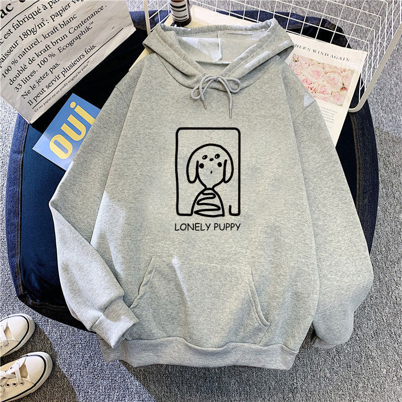 Kvinders hoodie med kreativt hundemotiv Skovae