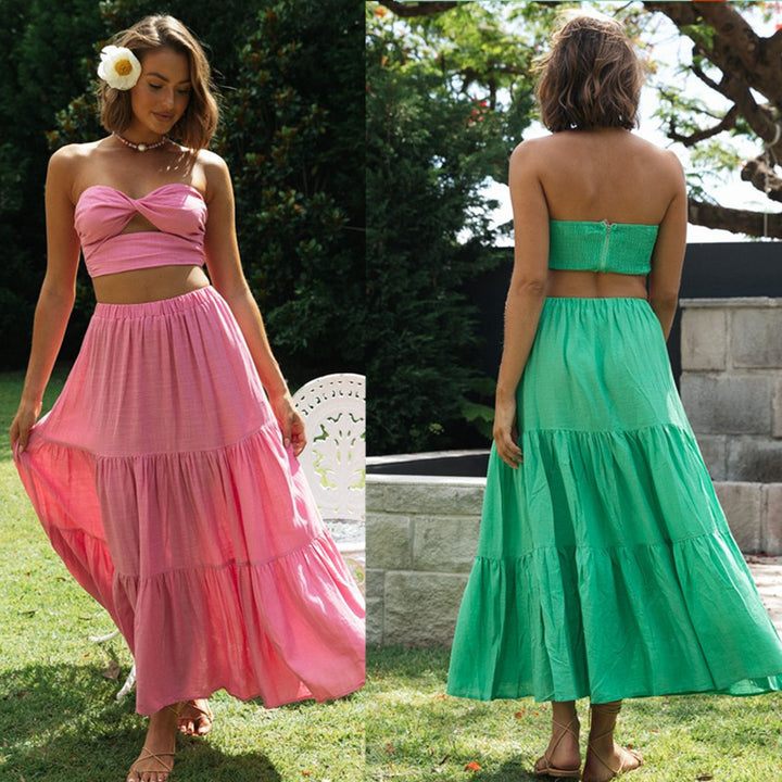 Damer To-dels Sæt bestående af Crop Top og Maxi Skirt med Luftig Silhuet Stilla