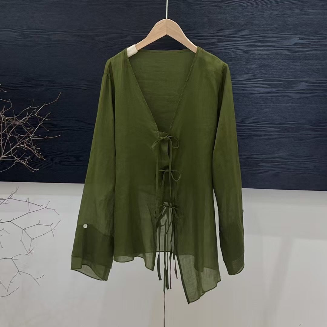 Femme Bohemian Wrap Linned Top med Justerbart Bindebånd Stilla