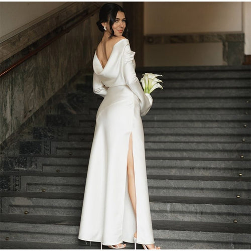 Dame Elegant lang aftenkjole med skulderfri design og slidskant Stilla