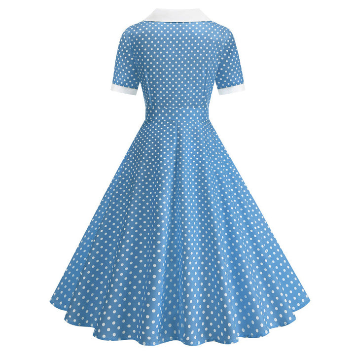 Dame Vintage Polka-Dot Kjole med knapdetaljer og svajende skørt Skovae