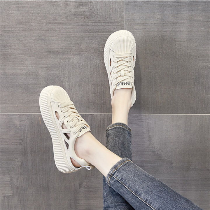 Dame Sporty Plateau-Sneakers med åndbar struktur og trendy design Stilla