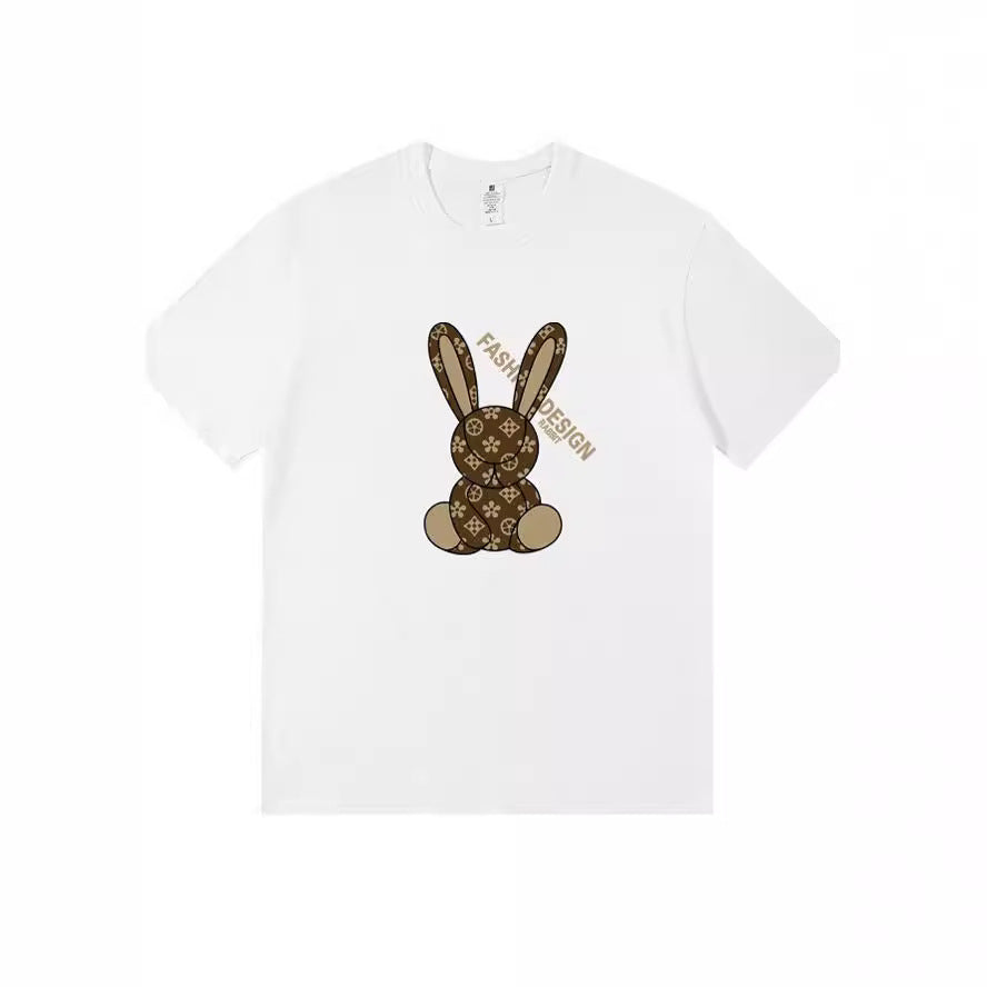 Dame T-Shirt med kreativt kaninmotiv og moderne skrift Stilla