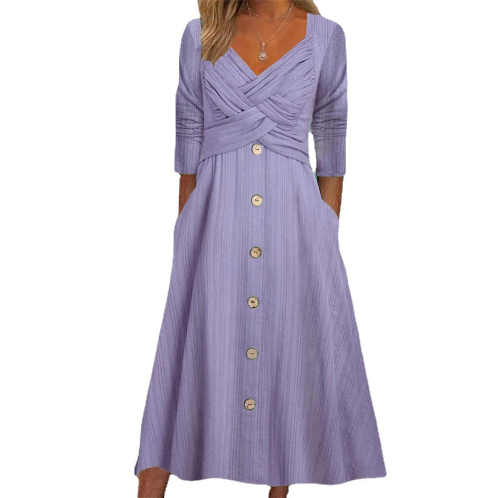 Dame Button-Down Maxi Kjole med krydset overdel Detalje Stilla