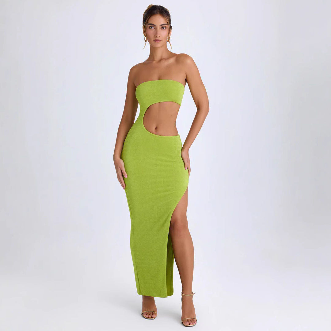 Dame Cut-Out Maxi-kjole med skuldrene-ude design og høj slids Stilla