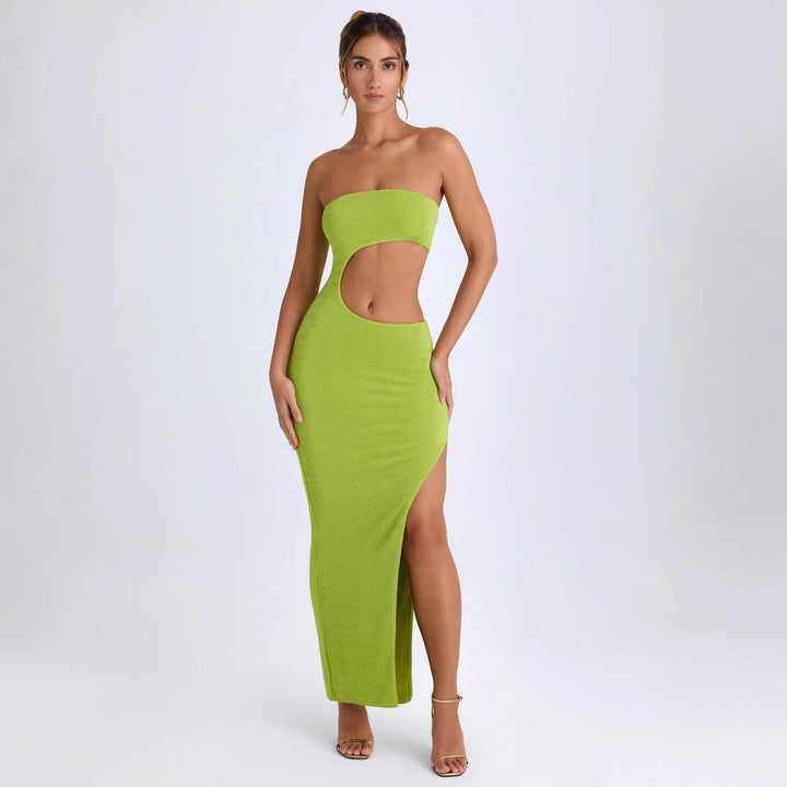 Dame Cut-Out Maxi-kjole med skuldrene-ude design og høj slids Stilla