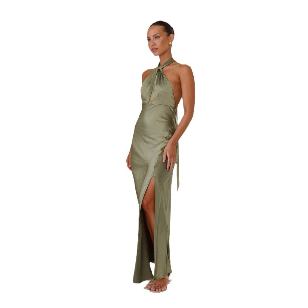Kvinders halterneck maxi kjole med sideslids og glitrende stof Stilla