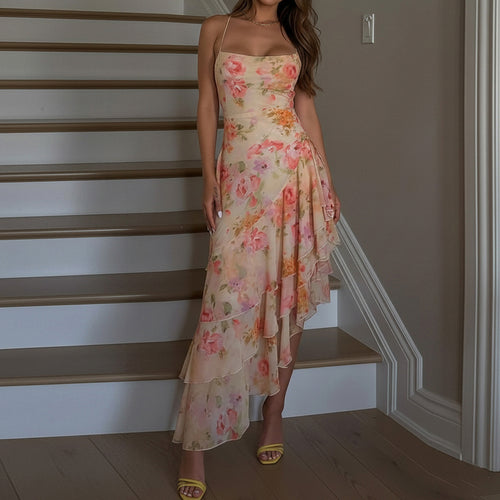 Dame floral maxikjole med ruffles detaljer Skovae