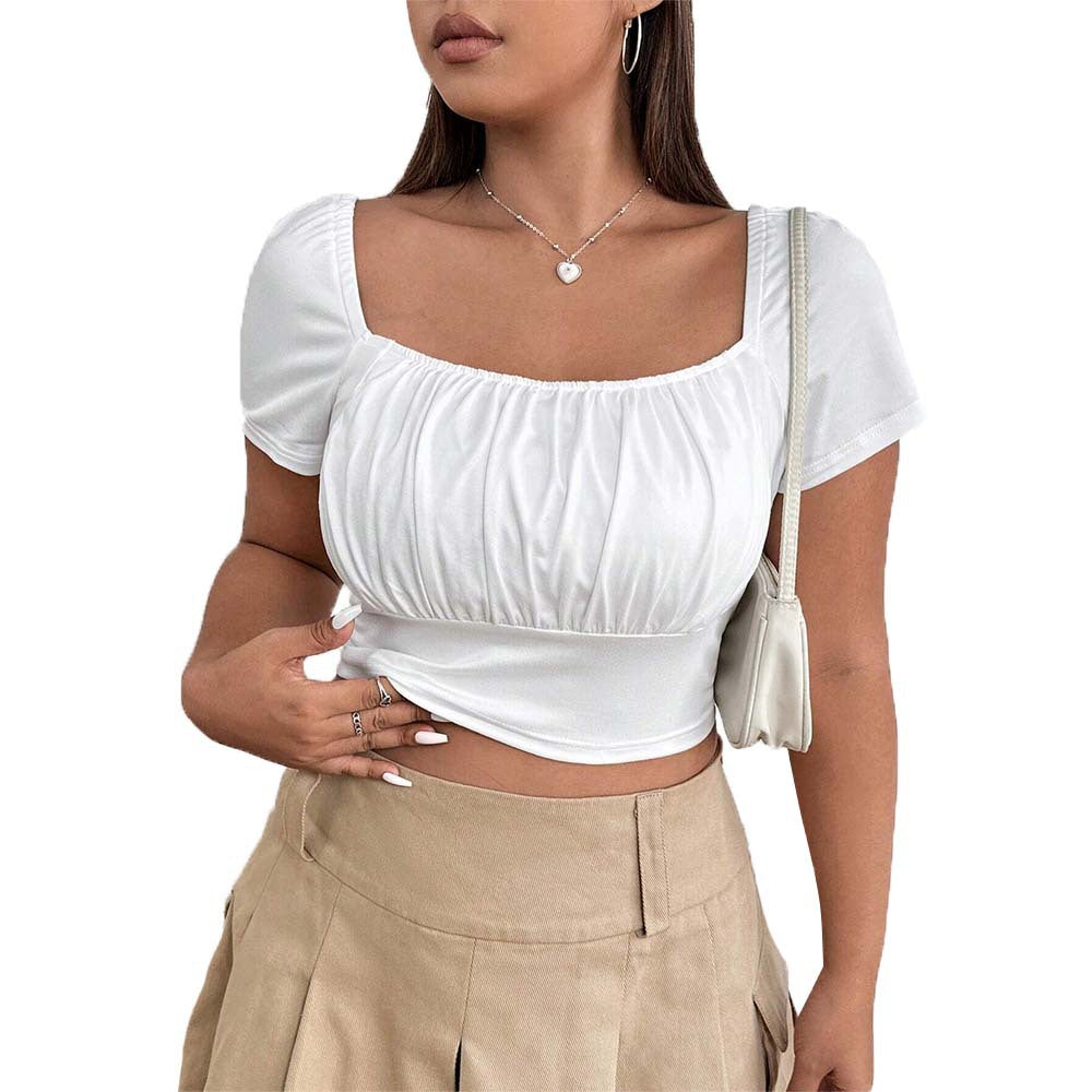 Dame Crop-Top med rynket design og nostalgiske pufærmer Skovae